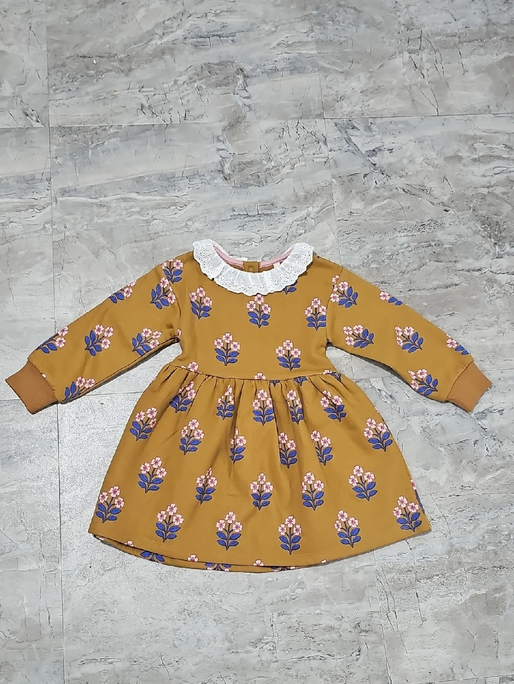 NWOT Mini Boden Mustard Floral Dress Size 2-3T